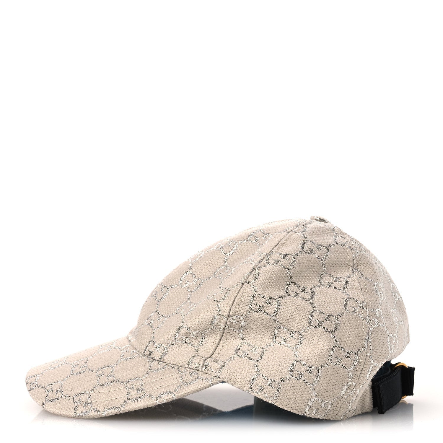 Gucci Canvas Lame GG Monogram Rush Baseball Hat M Gardenia Silver