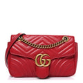 Gucci Calfskin Matelasse Small GG Marmont Shoulder Bag Hibiscus Red