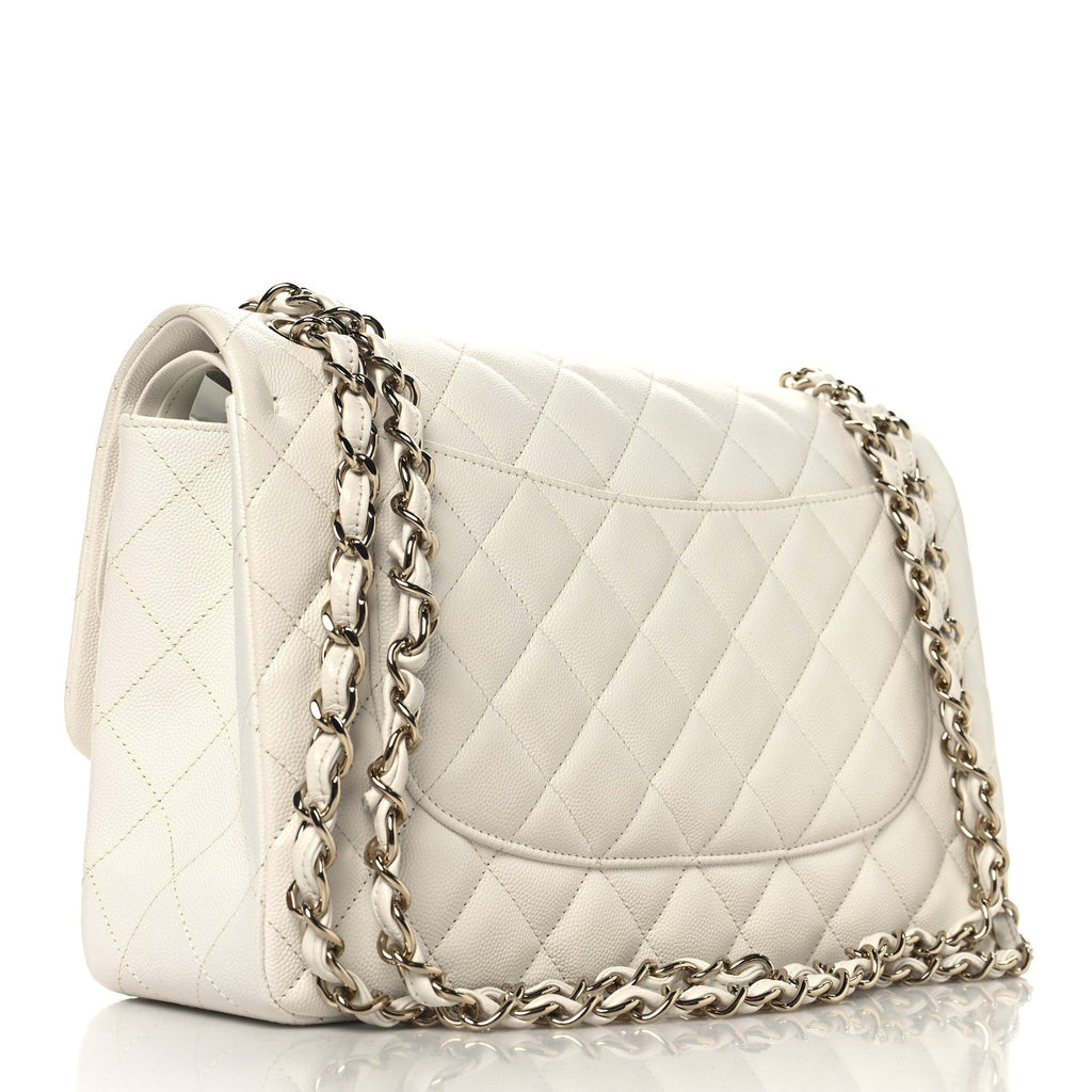 Chanel Caviar Quilted Jumbo Double Flap White
