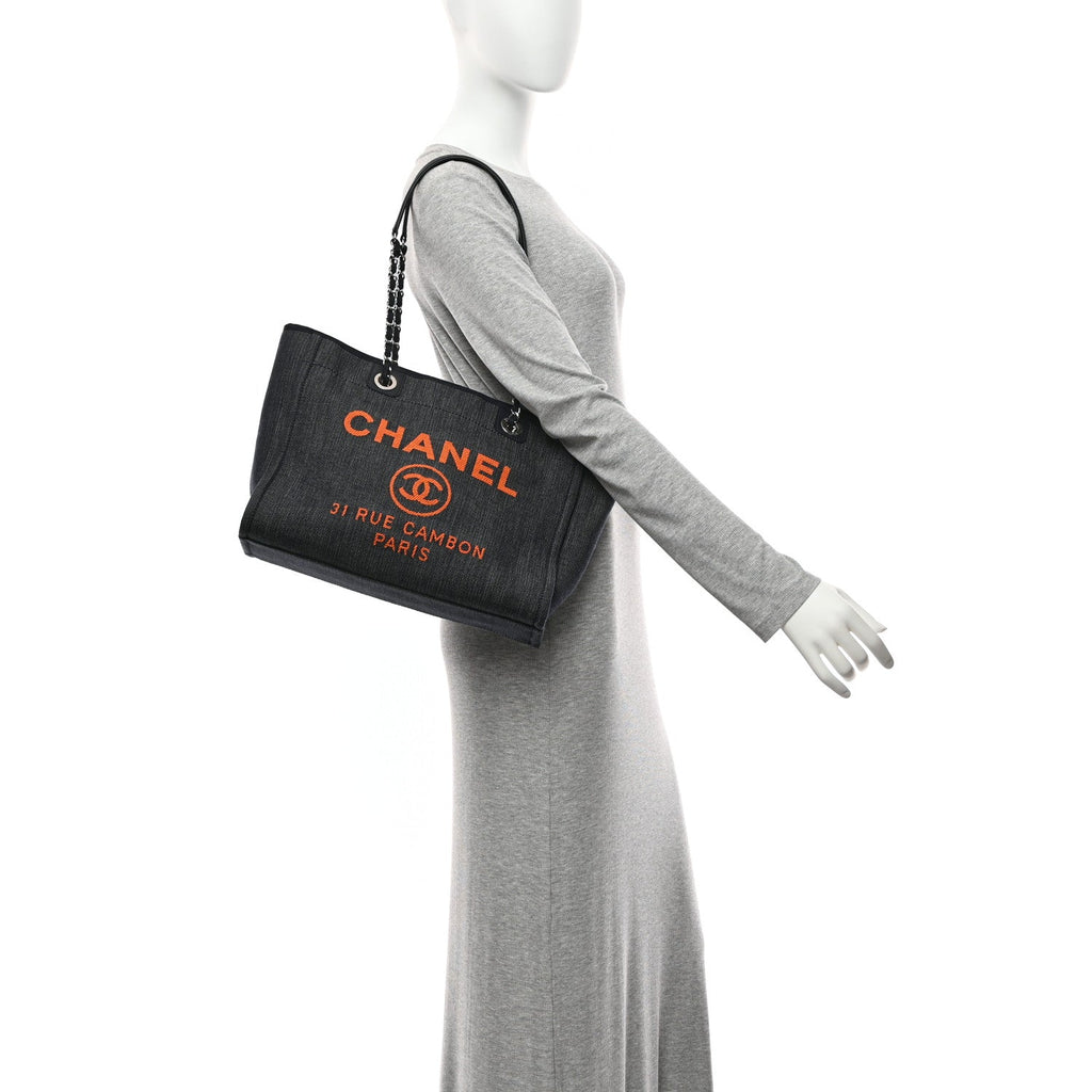 Chanel Denim Small Deauville Tote Blue Orange