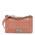 Chanel Metallic Patent Calfskin Quilted Medium Boy Flap Light Pink