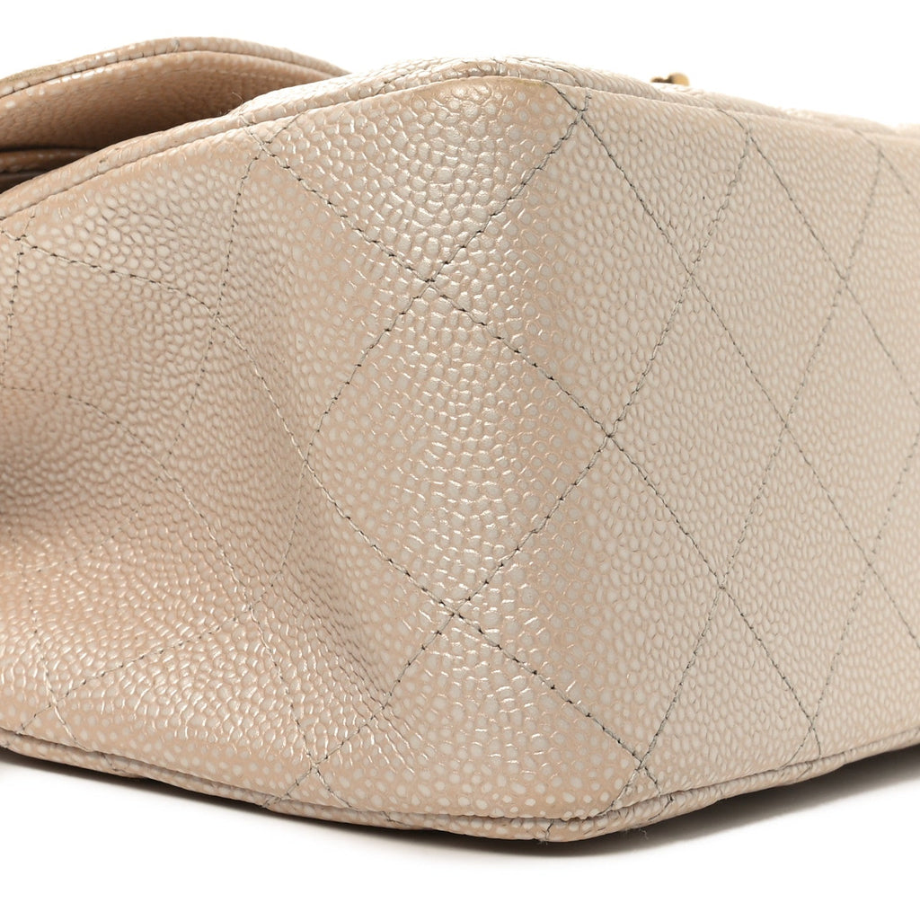 Chanel Iridescent Caviar Quilted Jumbo Double Flap Beige
