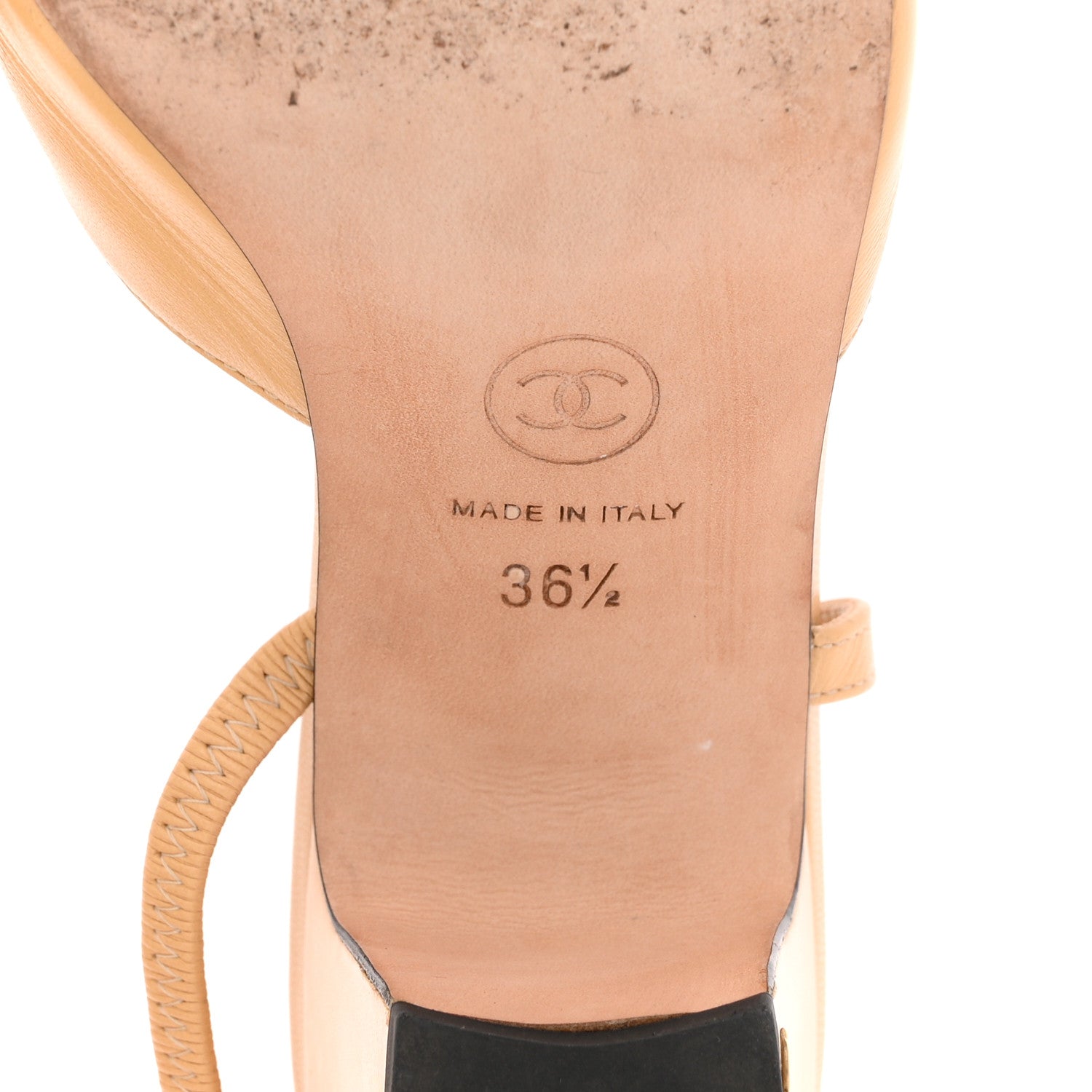 Goatskin Grosgrain Cap Toe CC Slingback Pumps 36.5 Beige Black