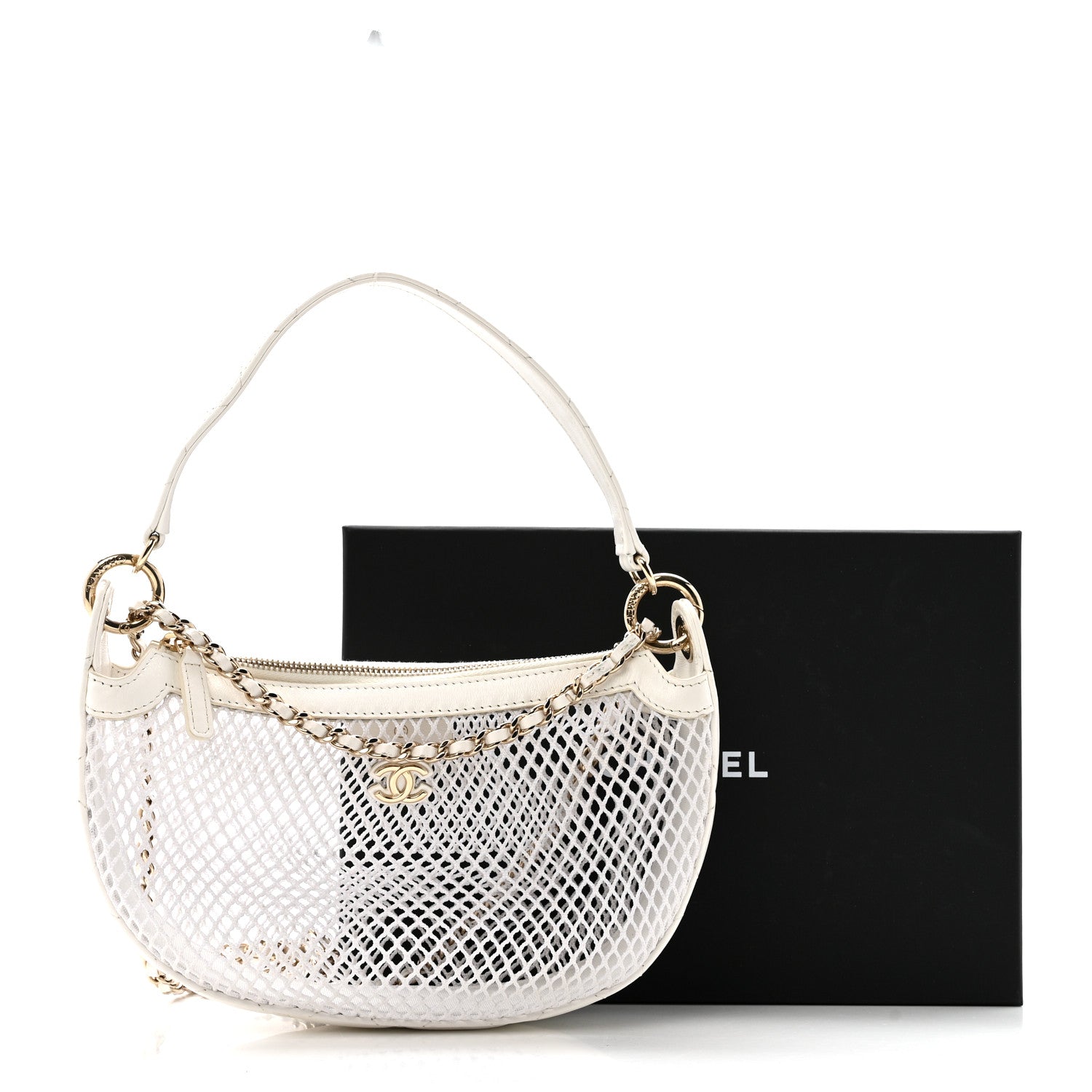 Chanel Mesh Shiny Lambskin Chain Hobo White
