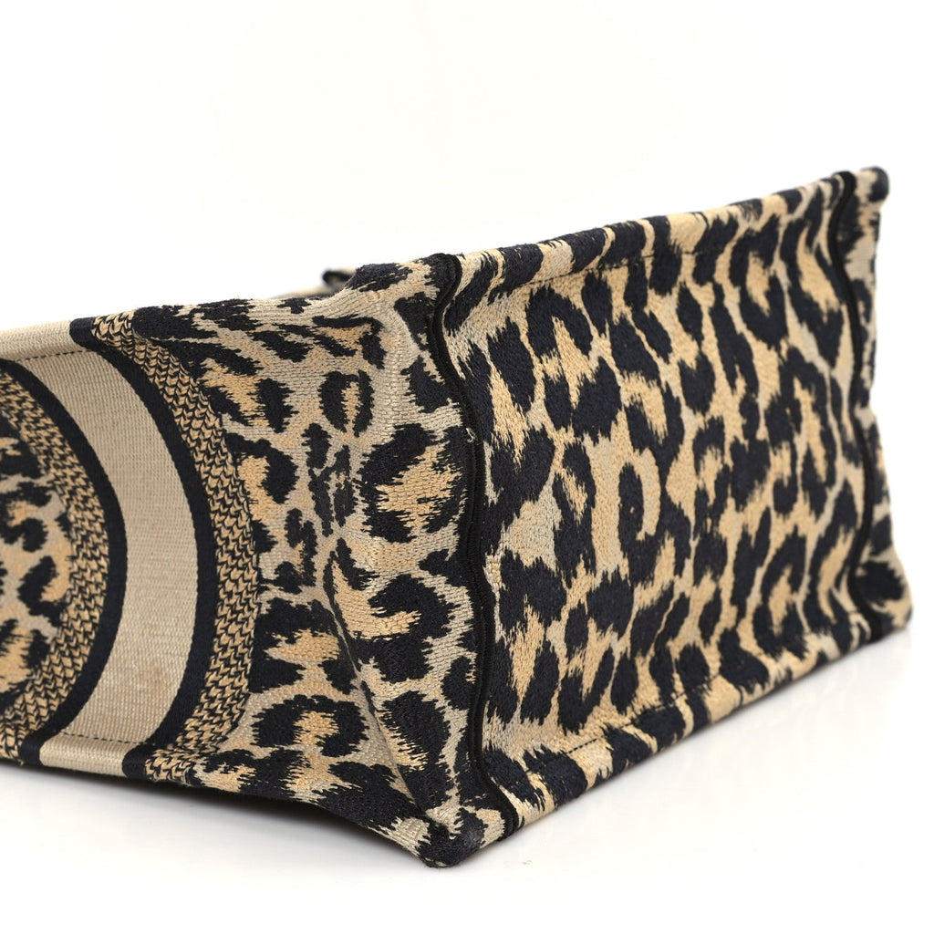 Christian Dior Canvas Mizza Embroidered Small Leopard Book Tote Beige