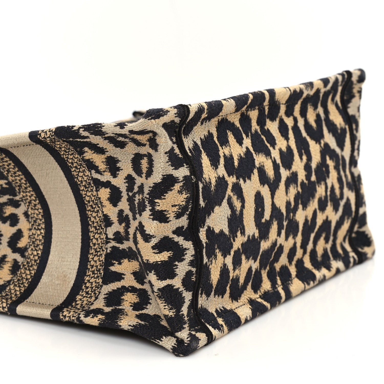 Christian Dior Canvas Mizza Embroidered Small Leopard Book Tote Beige