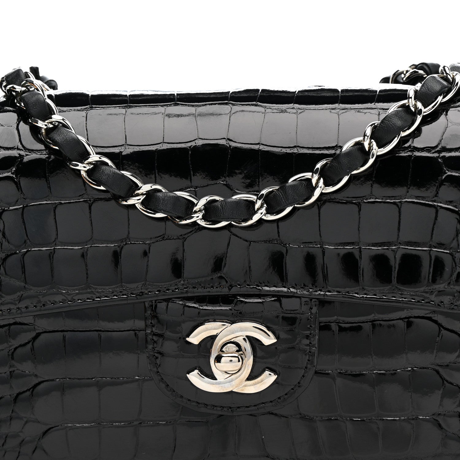 Chanel Shiny Alligator Mini Rectangular Flap Black
