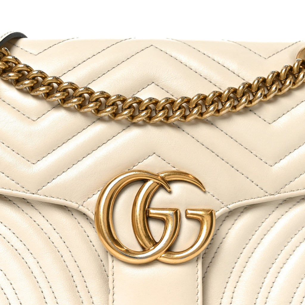 Gucci Calfskin Matelasse Small GG Marmont Shoulder Bag White