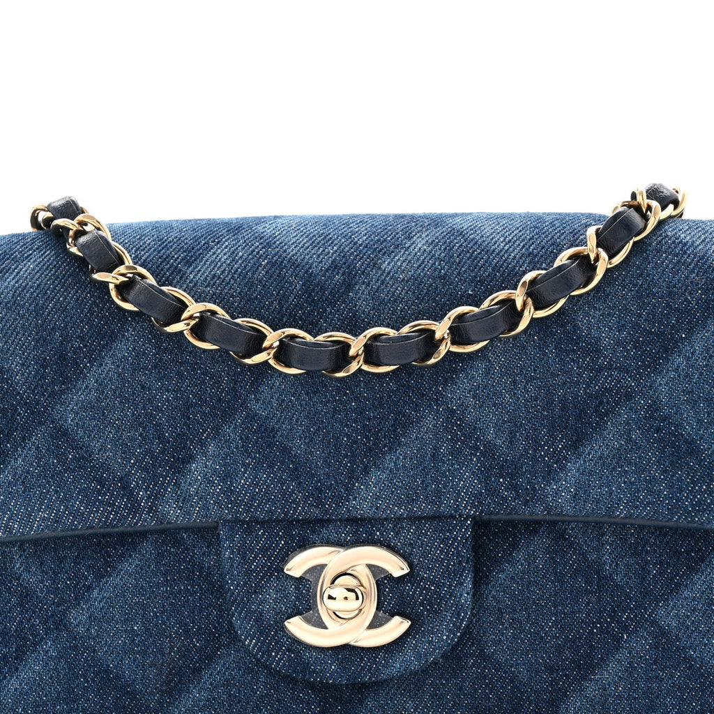 Chanel Printed Denim Quilted Mini Rectangular Flap Dark Blue