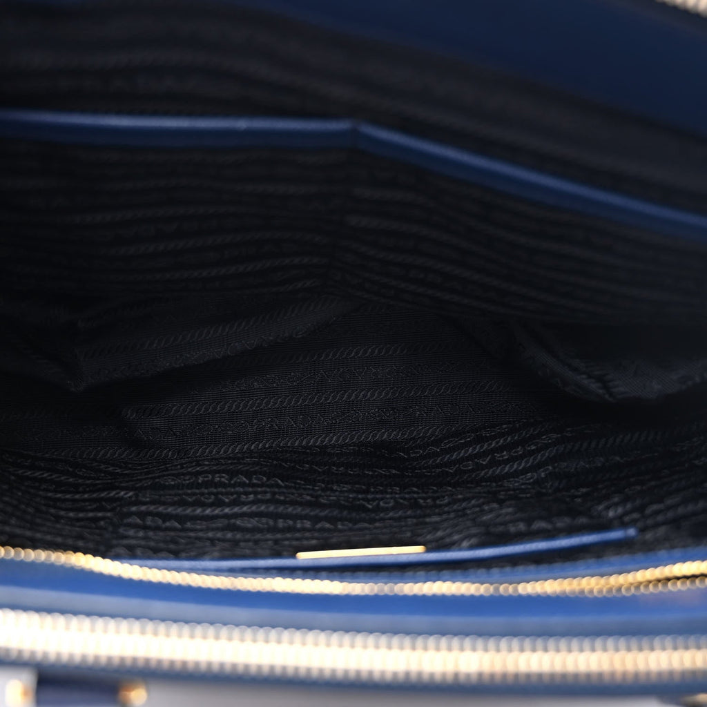 Prada Saffiano Lux Medium Galleria Double Zip Tote Bluette