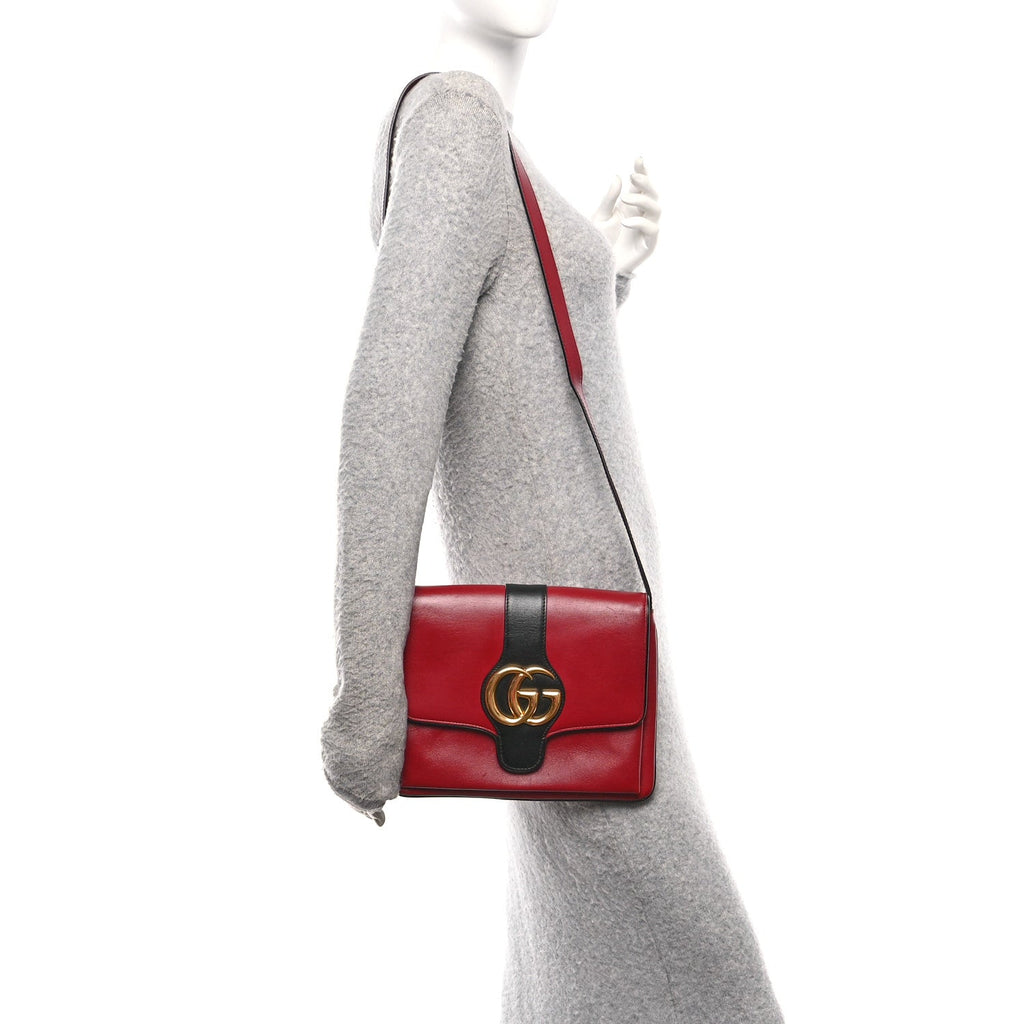 Gucci Calfskin Medium Arli Flap Shoulder Bag New Cherry Red Black