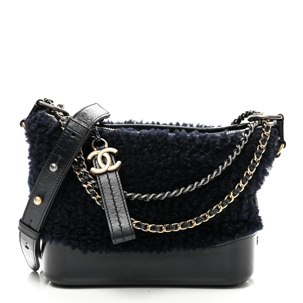 Chanel Shearling Small Gabrielle Hobo Navy