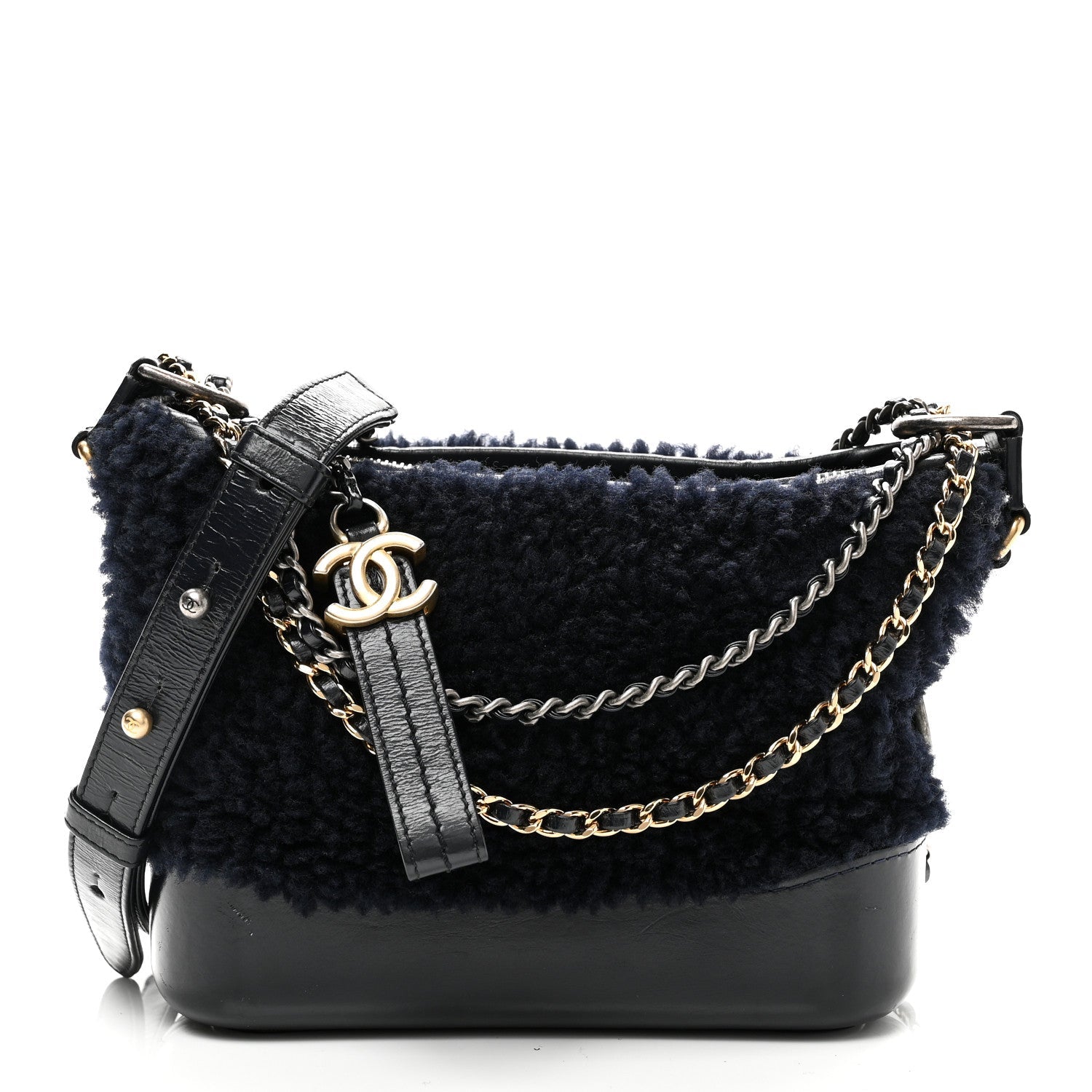 Chanel Shearling Small Gabrielle Hobo Navy