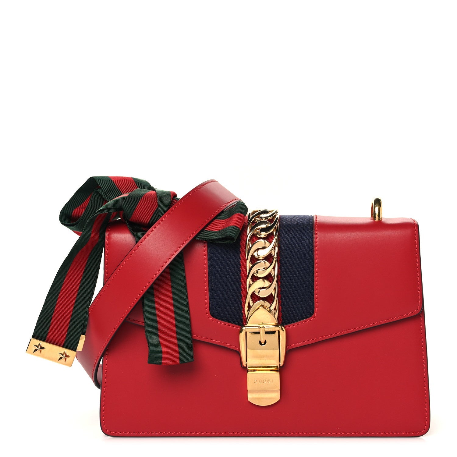 Gucci Calfskin Small Sylvie Shoulder Bag Hibiscus Red