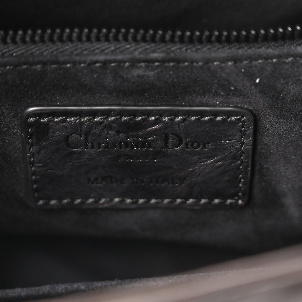 Christian Dior Crinkled Calfskin Cannage Medium Lady Dior Black