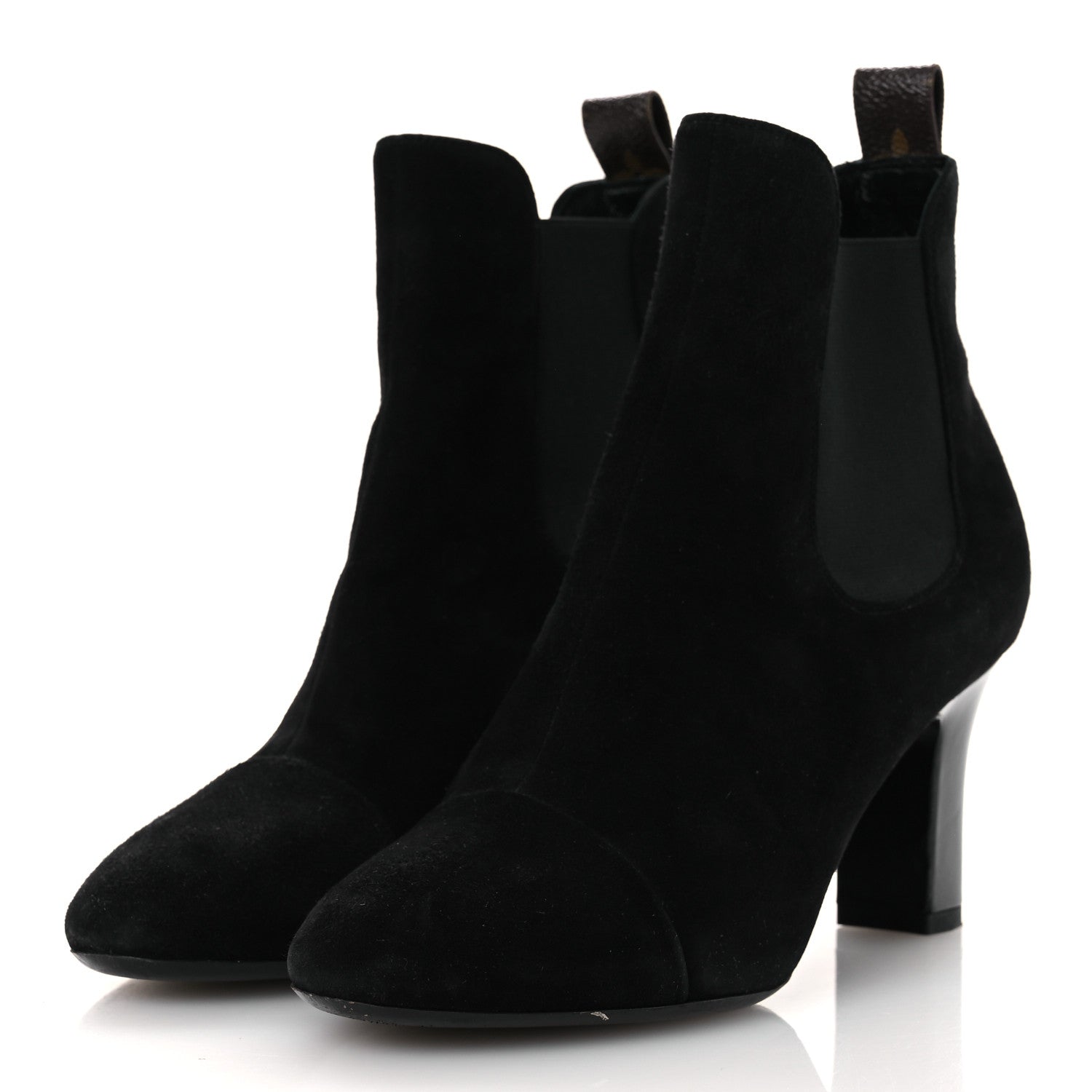 Louis Vuitton Suede Monogram Uniformes Cap Toe Chelsea 75mm Ankle Boots 37.5 Black