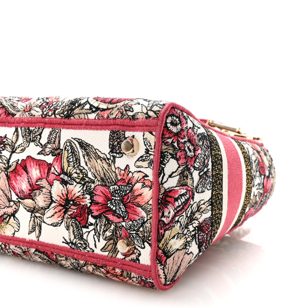 Christian Dior Canvas Embroidered Butterfly Print Medium Lady D-Lite  Multicolor