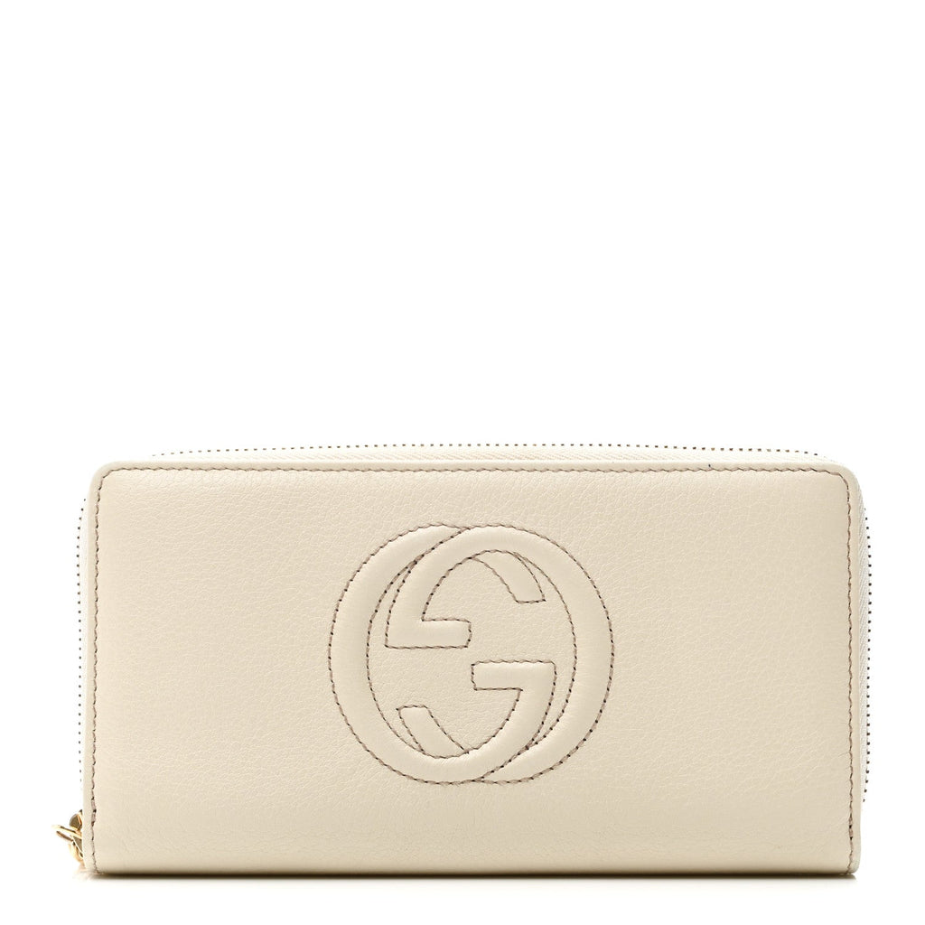 Gucci Pebbled Calfskin Soho Zip Around Wallet Off White