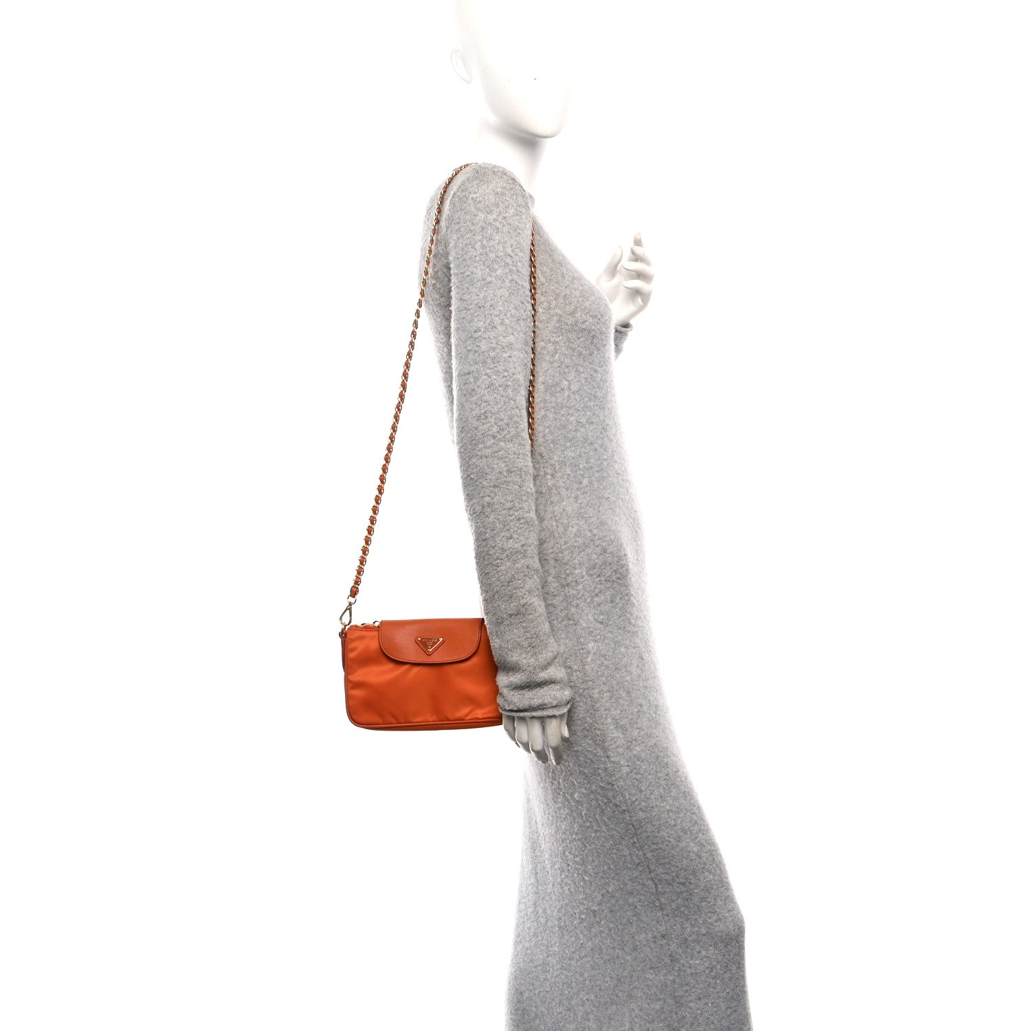 Prada Tessuto Nylon Saffiano Crossbody Bag Papaya