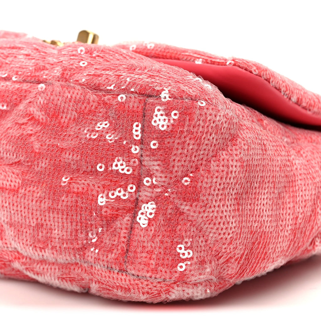 Chanel Sequin Quilted Medium Chanel 19 Flap Coral