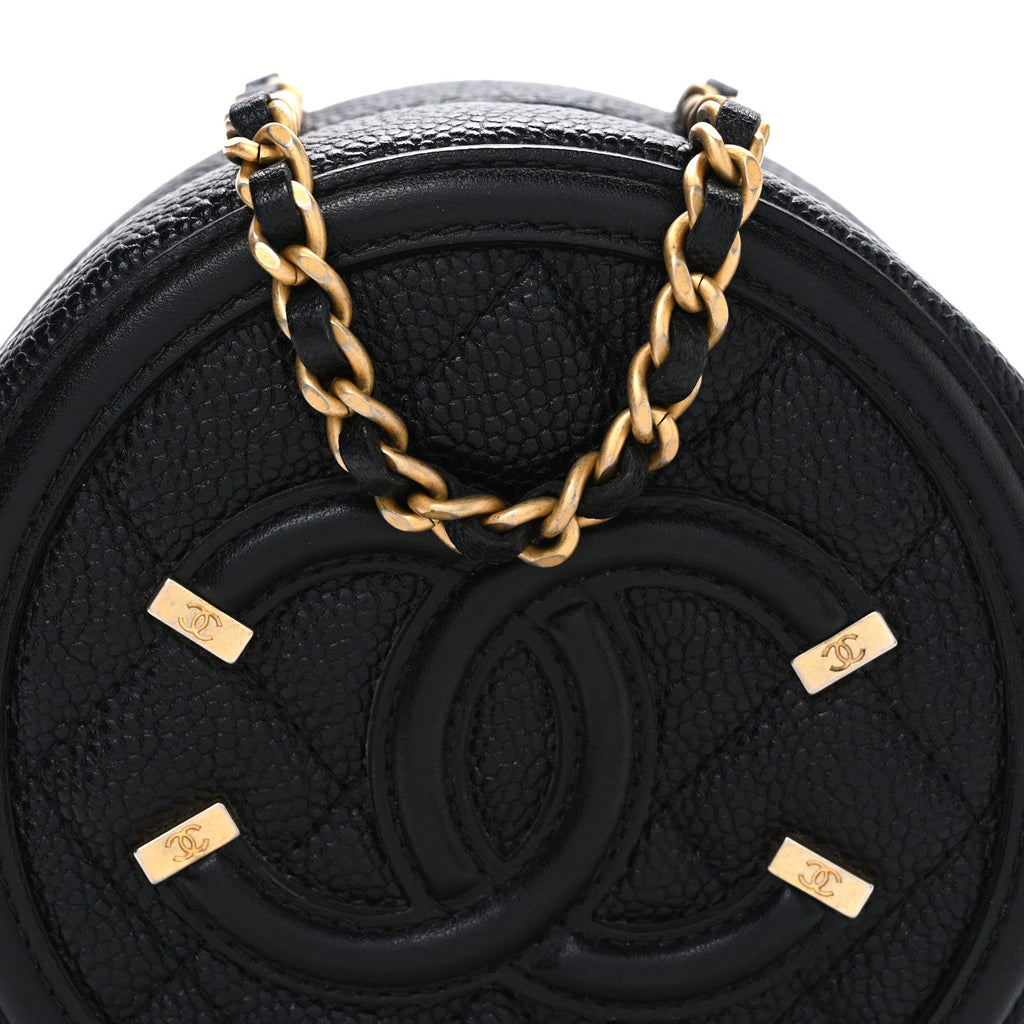 Chanel Caviar Quilted Round Filigree Crossbody Black