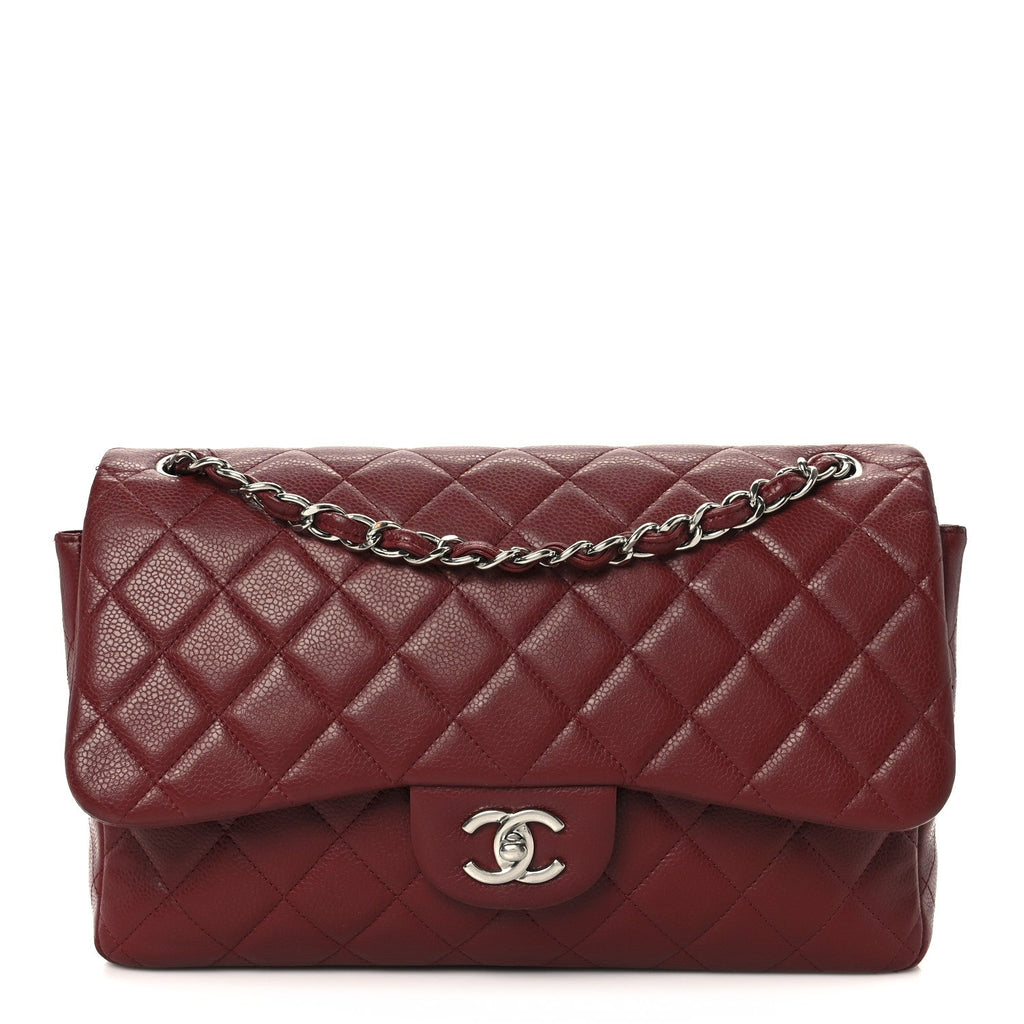 Chanel Caviar Quilted Jumbo Double Flap Dark Red