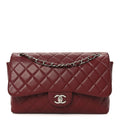 Chanel Caviar Quilted Jumbo Double Flap Dark Red