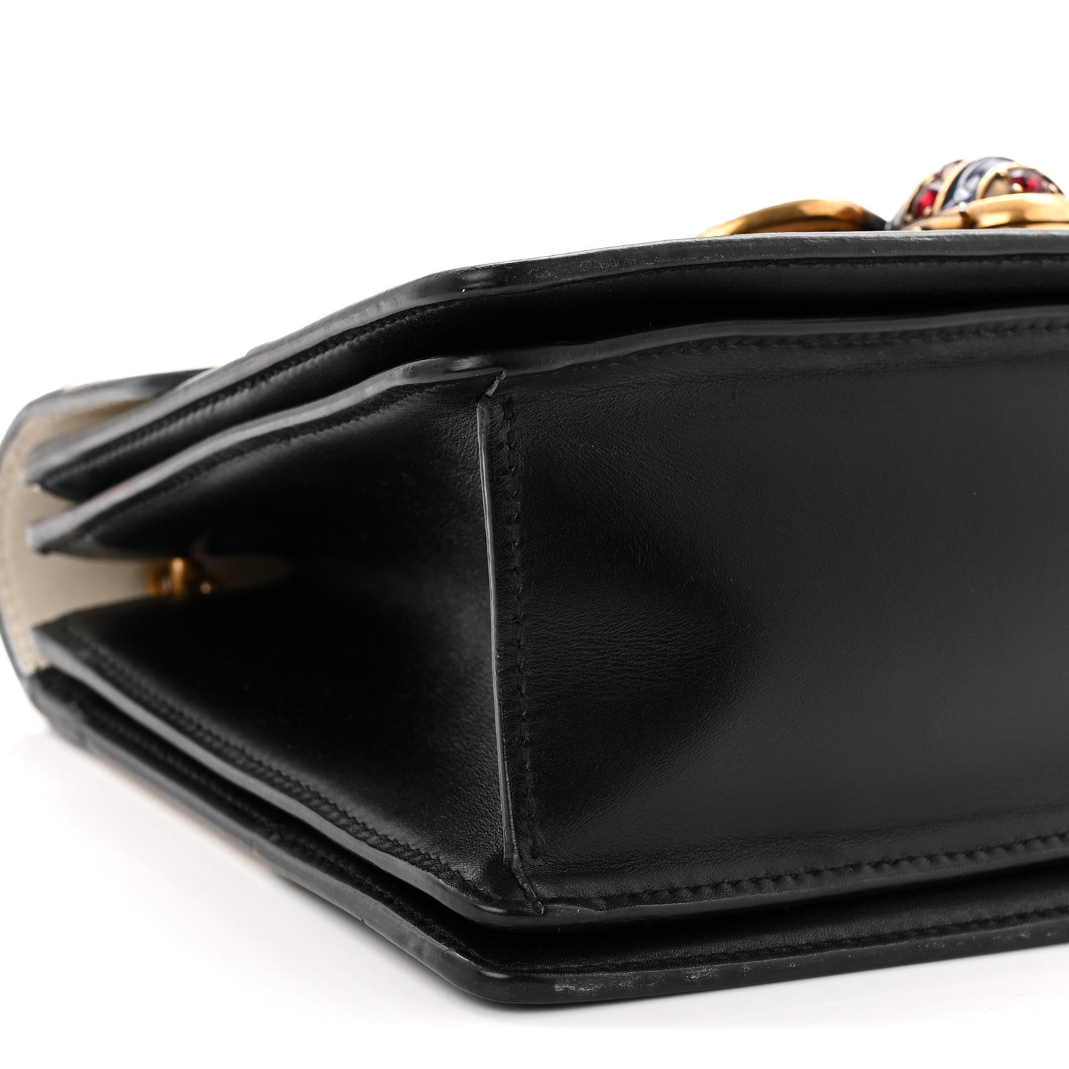 Gucci Calfskin Sylvie Web Small Queen Margaret Top Handle Bag Black White