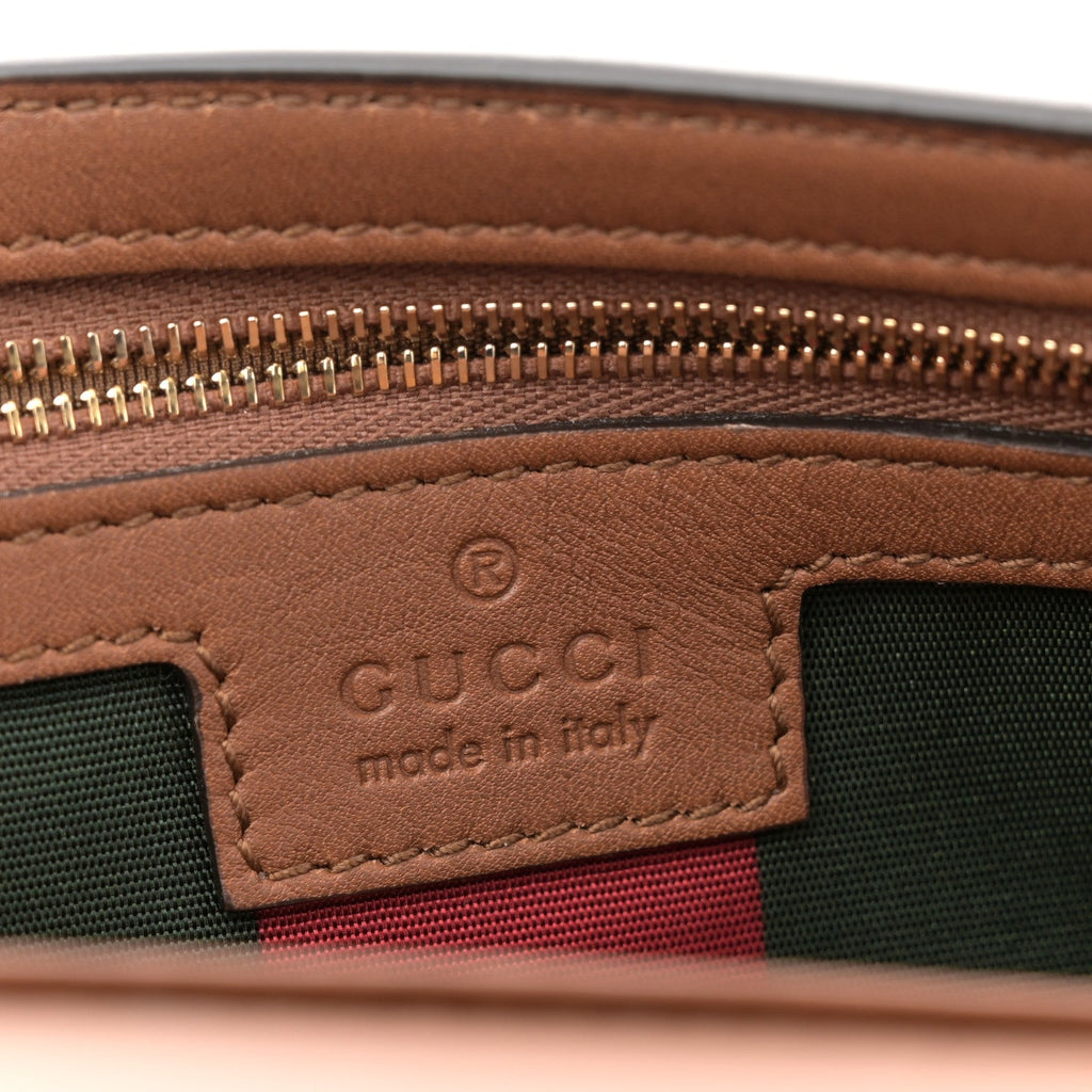 Gucci GG Supreme Monogram Textured Calfskin Emblem Super Mini Shoulder Bag Beige Dark Brown