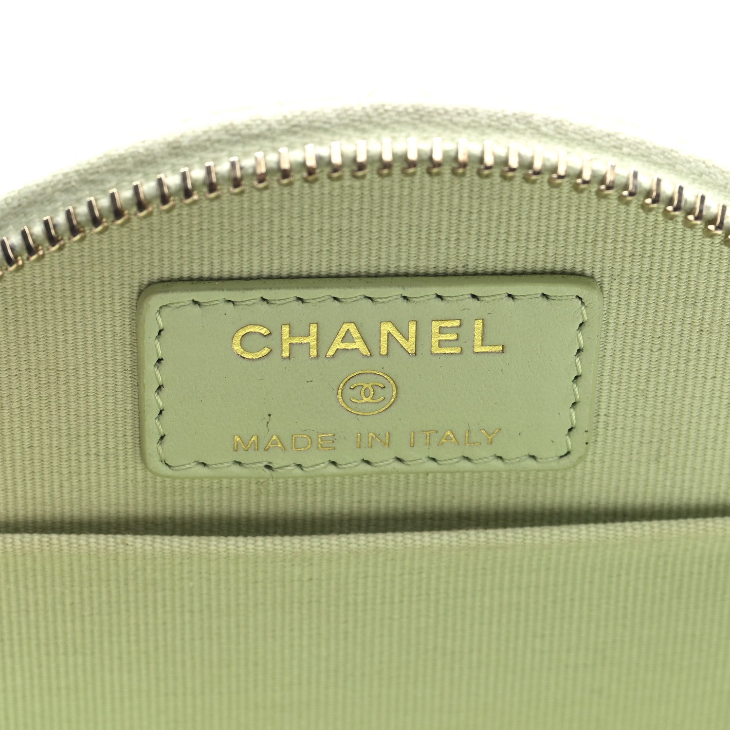 Chanel Caviar Quilted Round Handle With Care Vanity With Chain Light Green