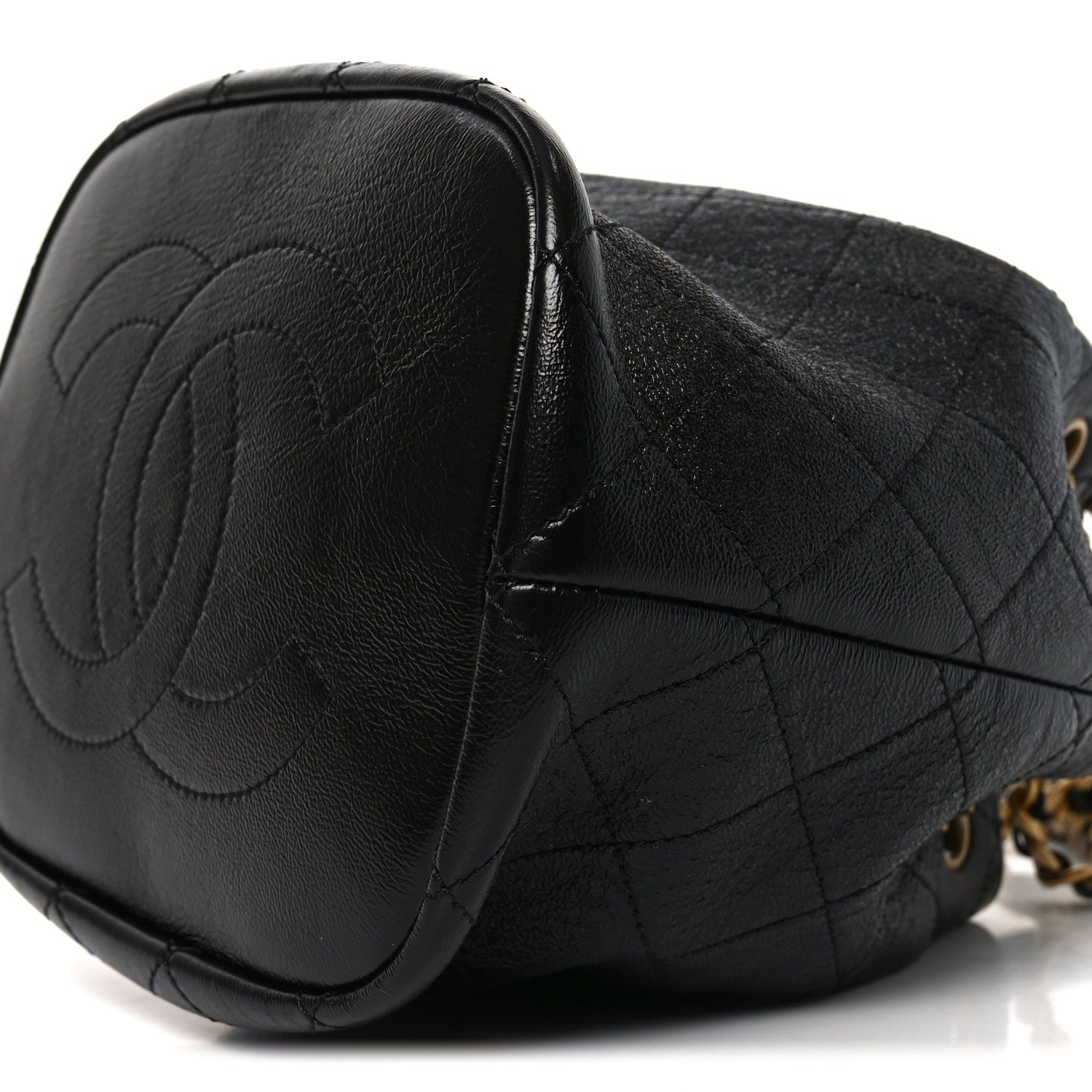 Chanel Shiny Lambskin Quilted Fashion Therapy Bucket Drawstring Bag Black