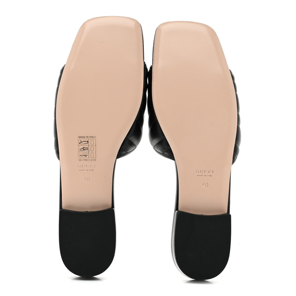 Gucci Nappa Matelasse GG Marmont Flat Slide Sandals 40 Black