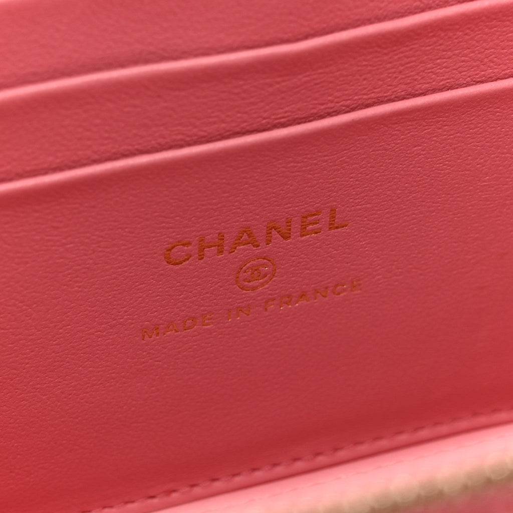 Chanel Lambskin Quilted Small Top Handle Vanity Case With Chain Pink