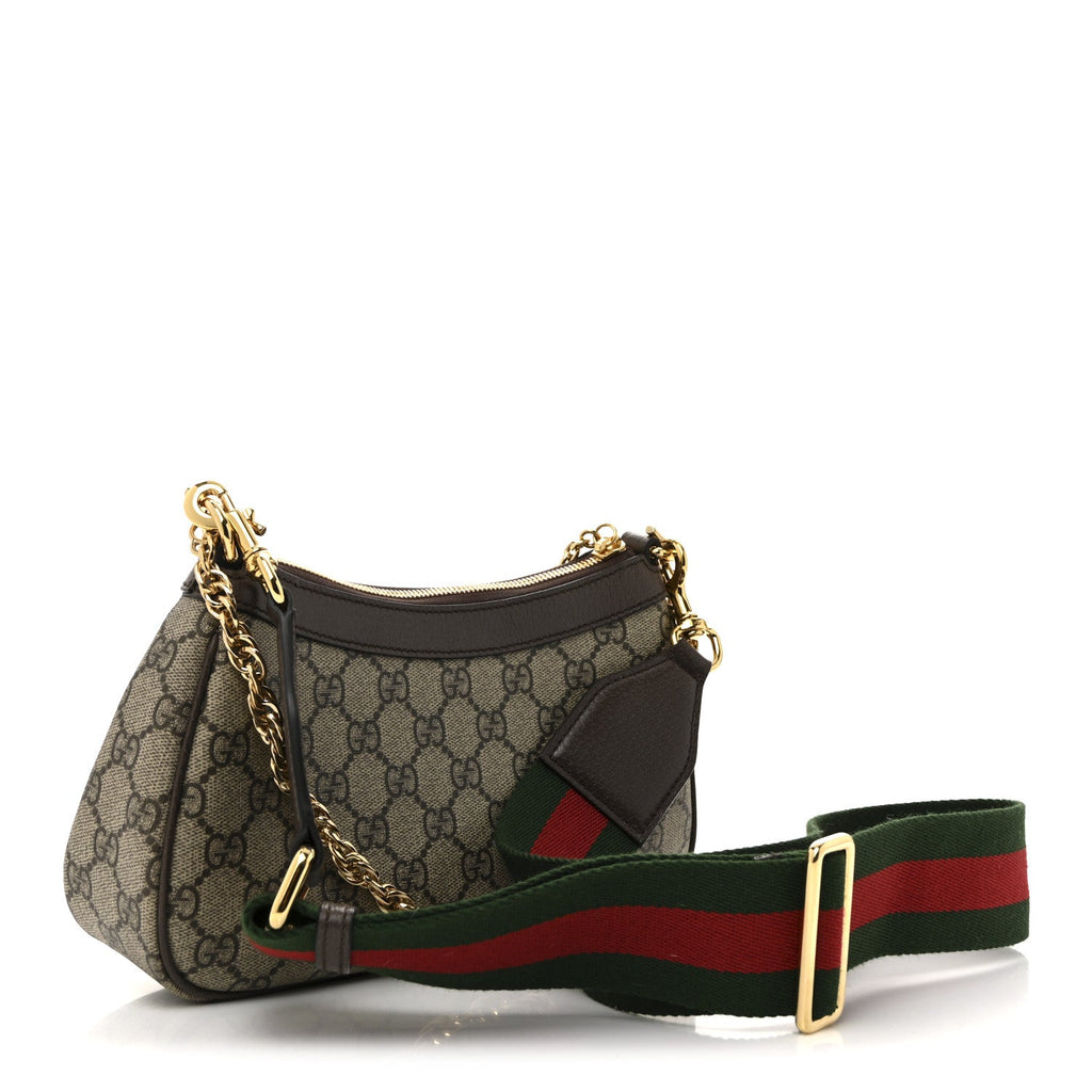 Gucci GG Supreme Monogram Textured Dollar Calfskin Web Small Ophidia GG Handbag Beige Ebony New Acero