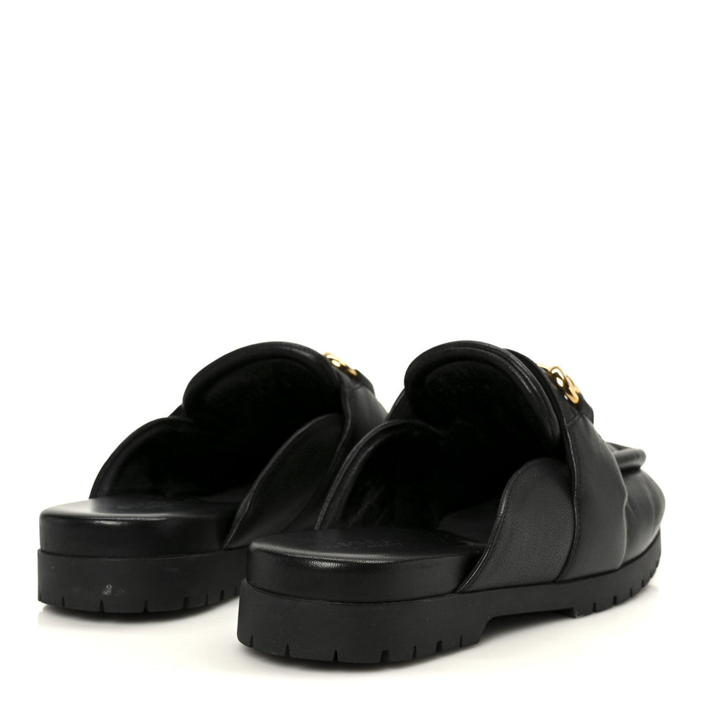 Gucci Goatskin Auroville Horsebit Mules 37.5 Black