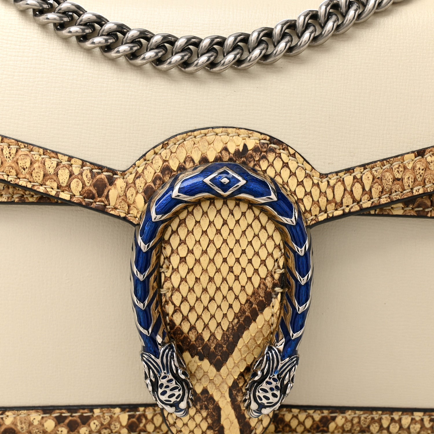 Gucci Calfskin Snakeskin Enamel Small Dionysus Shoulder Bag White Beige Electric Blue
