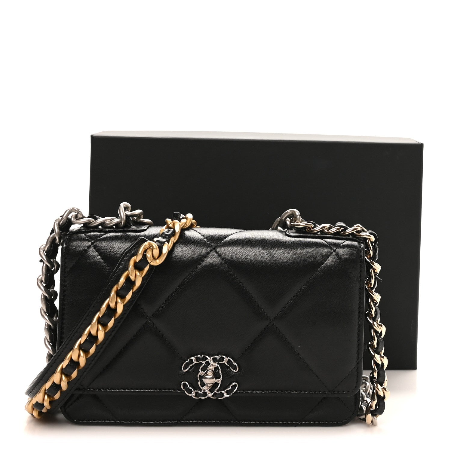 Chanel Lambskin Quilted Chanel 19 Wallet On Chain WOC Black