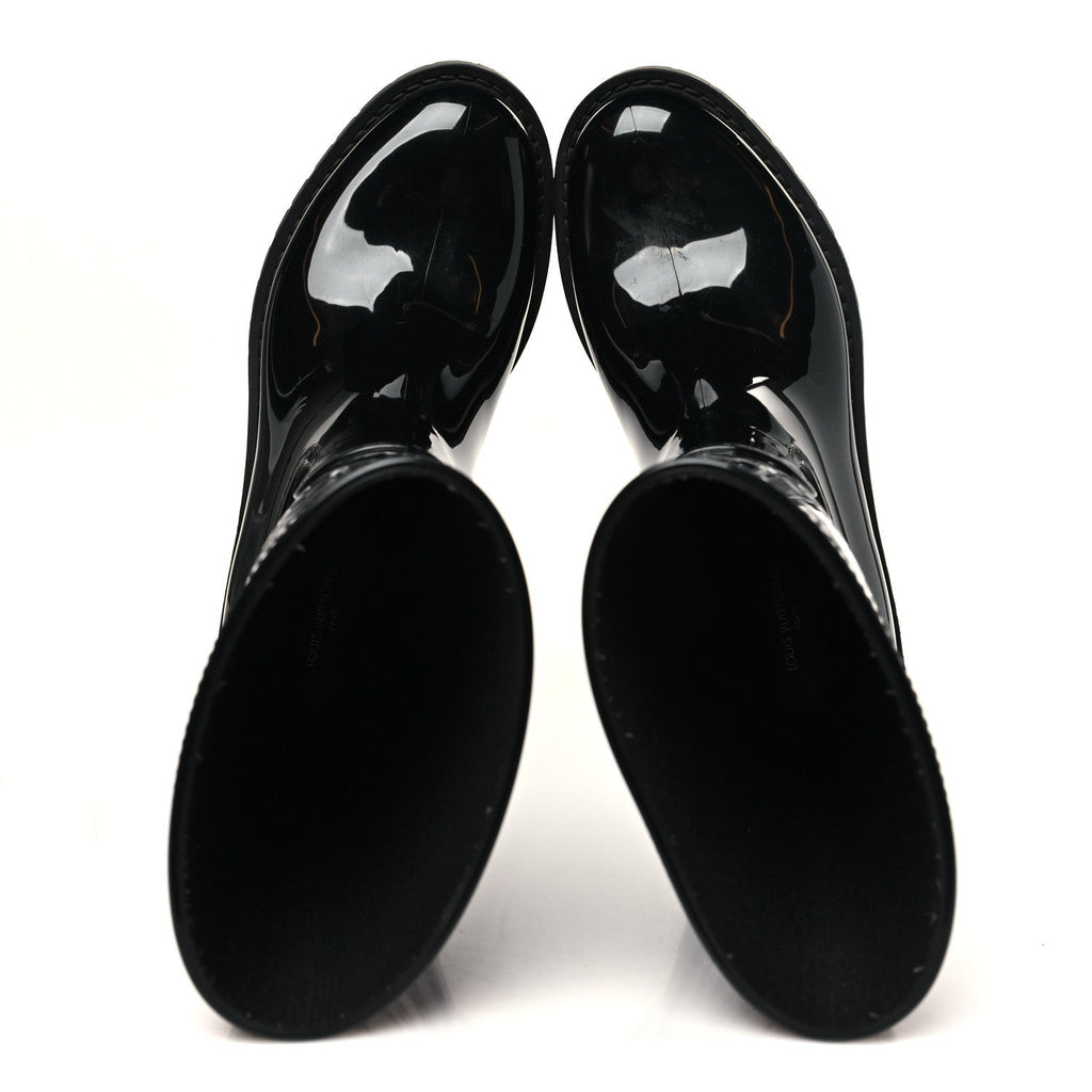 Louis Vuitton Rubber Embossed Monogram Drops Flat Half Boots 37 Black