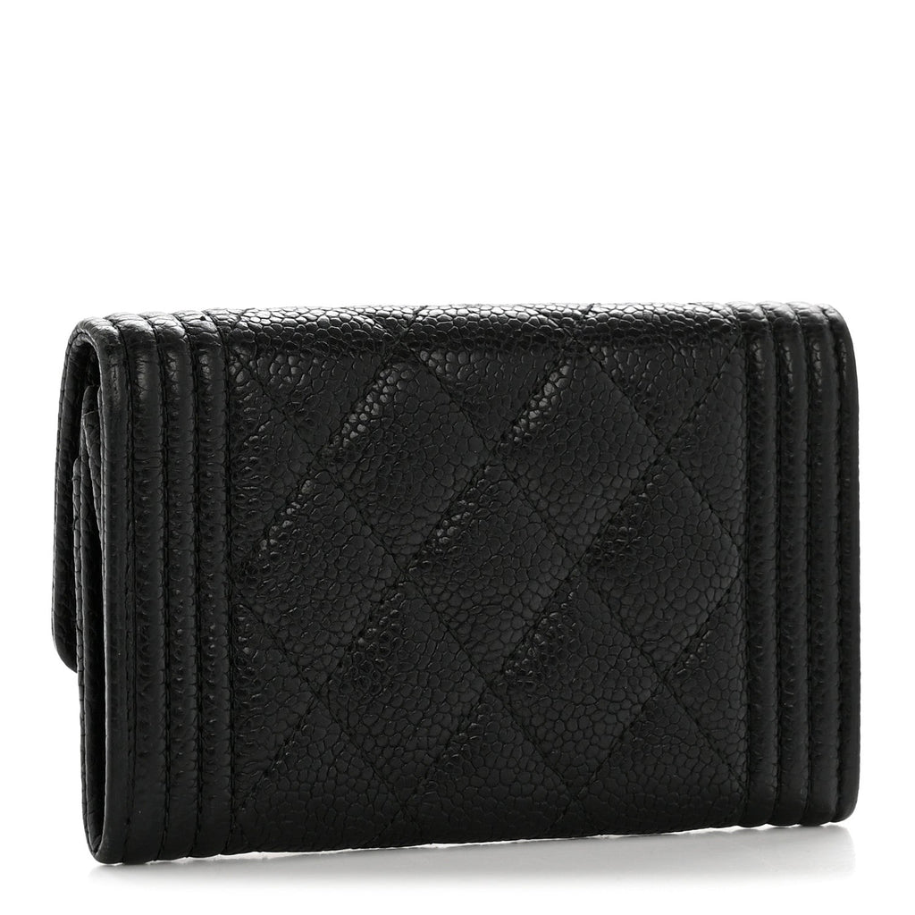 Caviar Quilted Boy Flap Card Holder Black