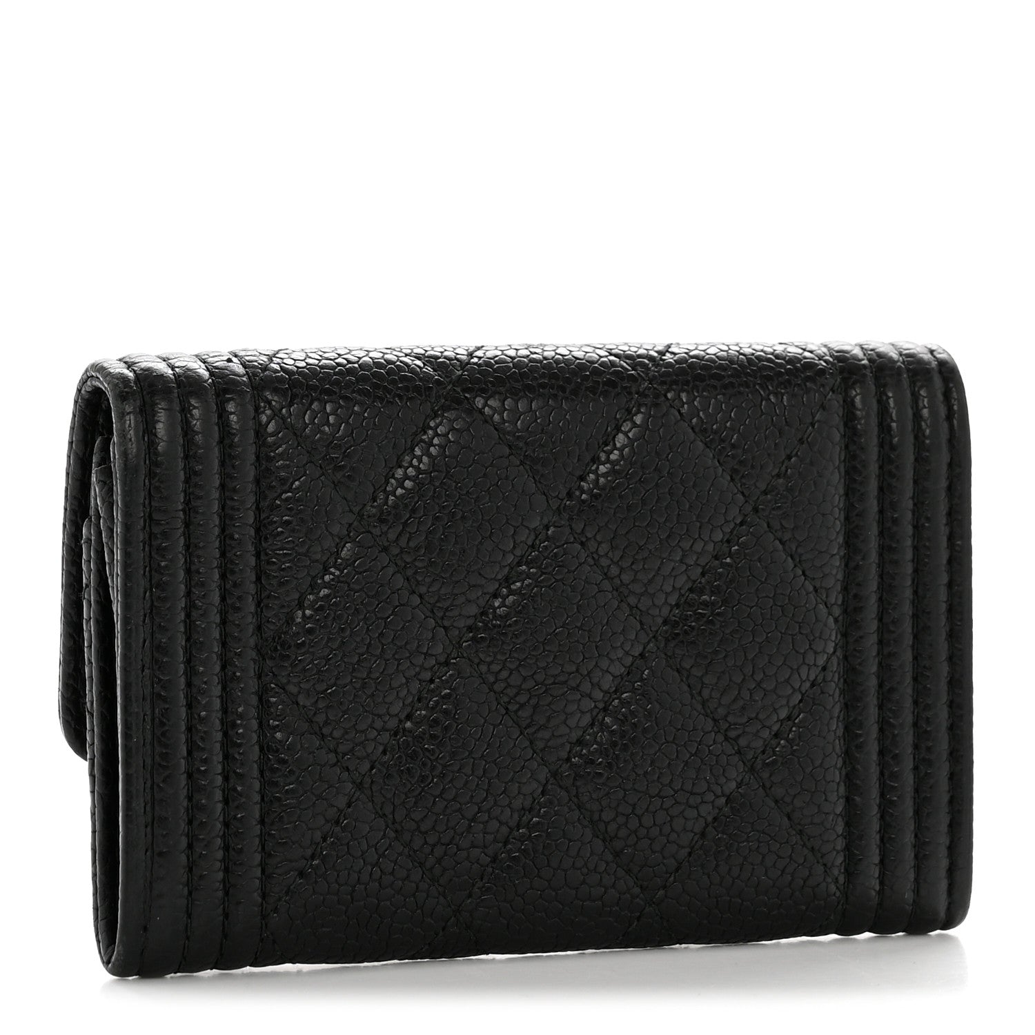 Caviar Quilted Boy Flap Card Holder Black