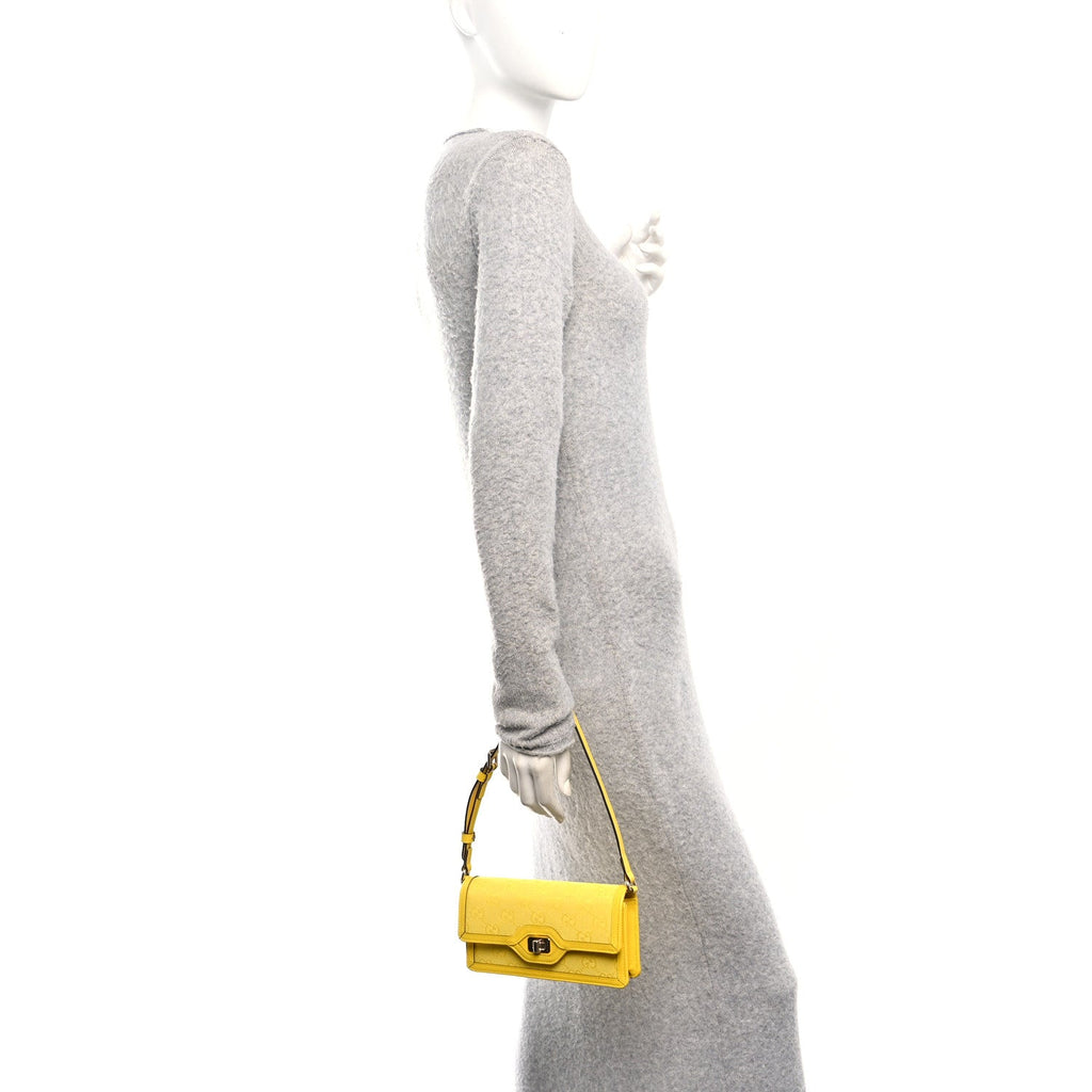 Gucci GG Monogram Scratch Lux Calfskin Mini Luce Shoulder Bag Yellow
