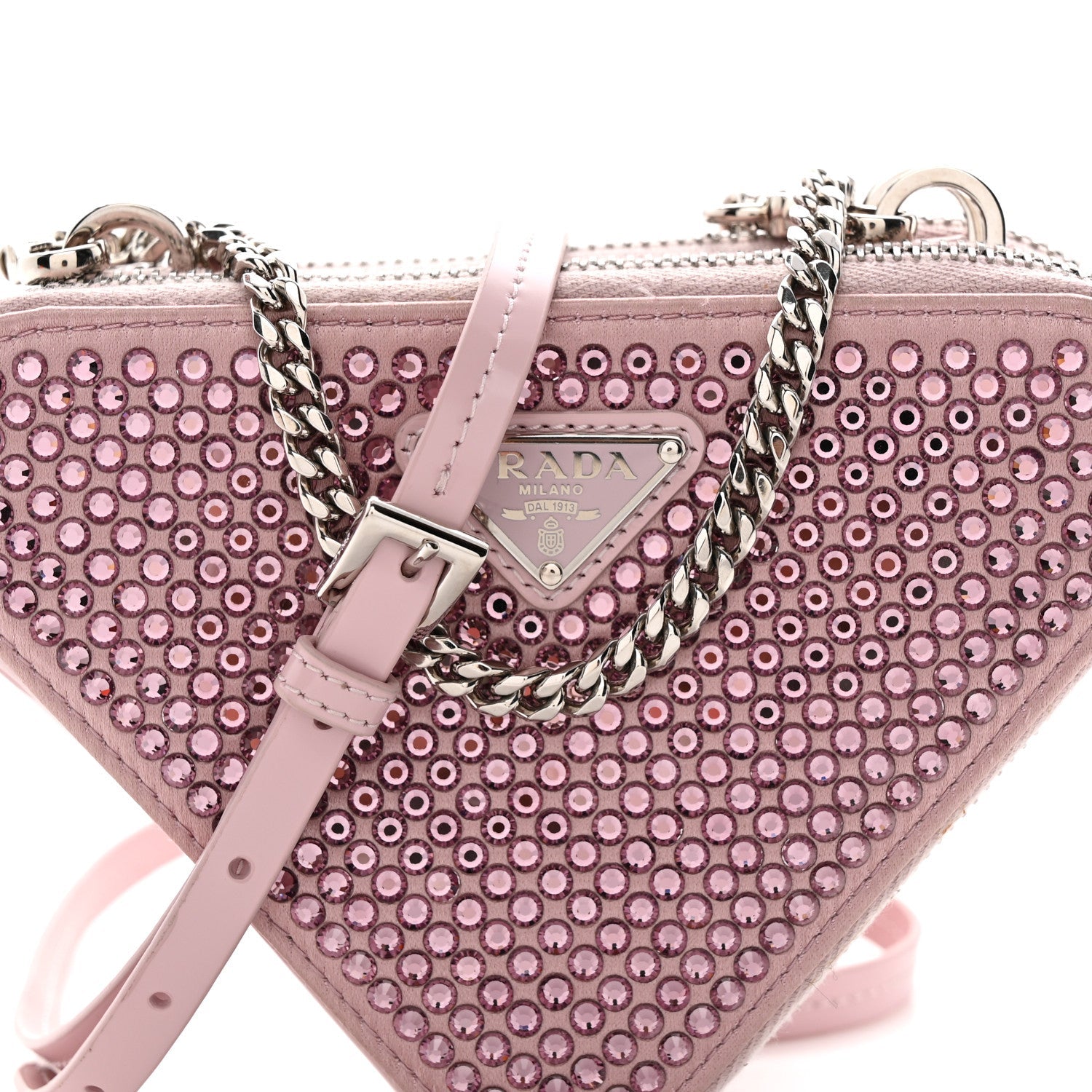 Prada Satin Crystal Mini Triangle Crossbody Pouch Alabastro