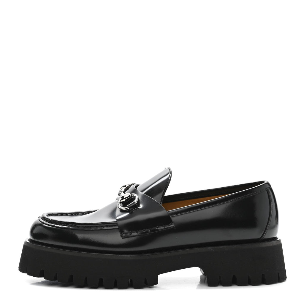 Gucci Cordovan Lux Womens Horsebit 45mm Platform Loafers 39.5 Black