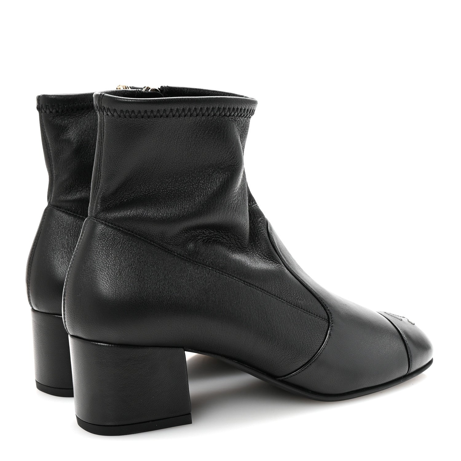 Chanel Stretch Lambskin Cap Toe CC Short Boots 37 Black
