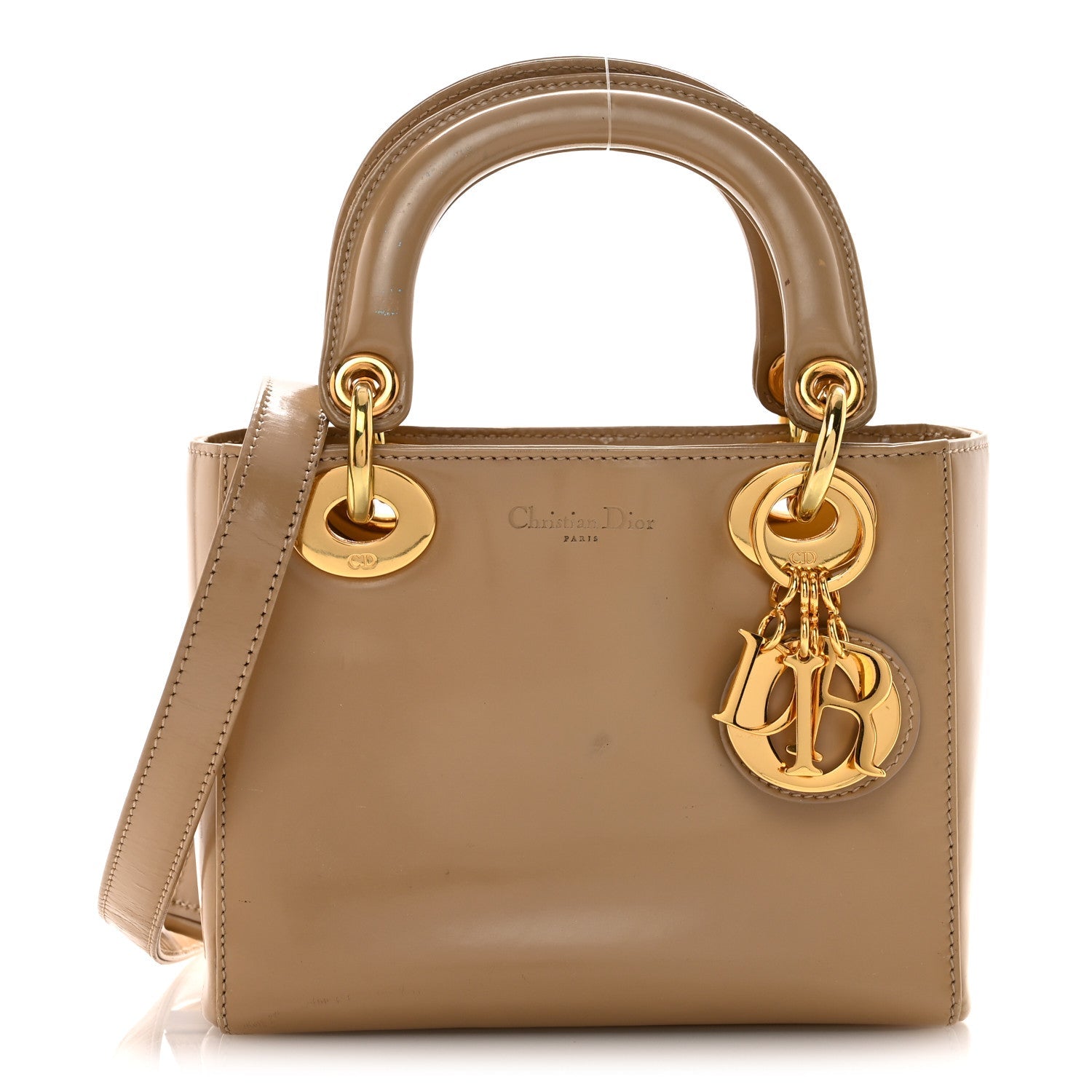 Christian Dior Patent Mini Lady Dior Beige