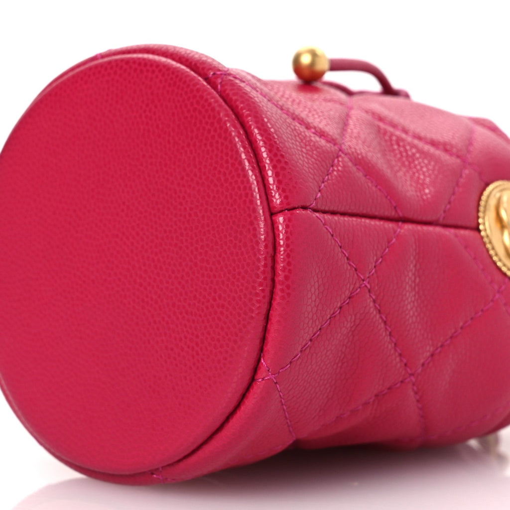 Chanel Caviar Quilted Twist Your Buttons Mini Bucket Bag Fuchsia