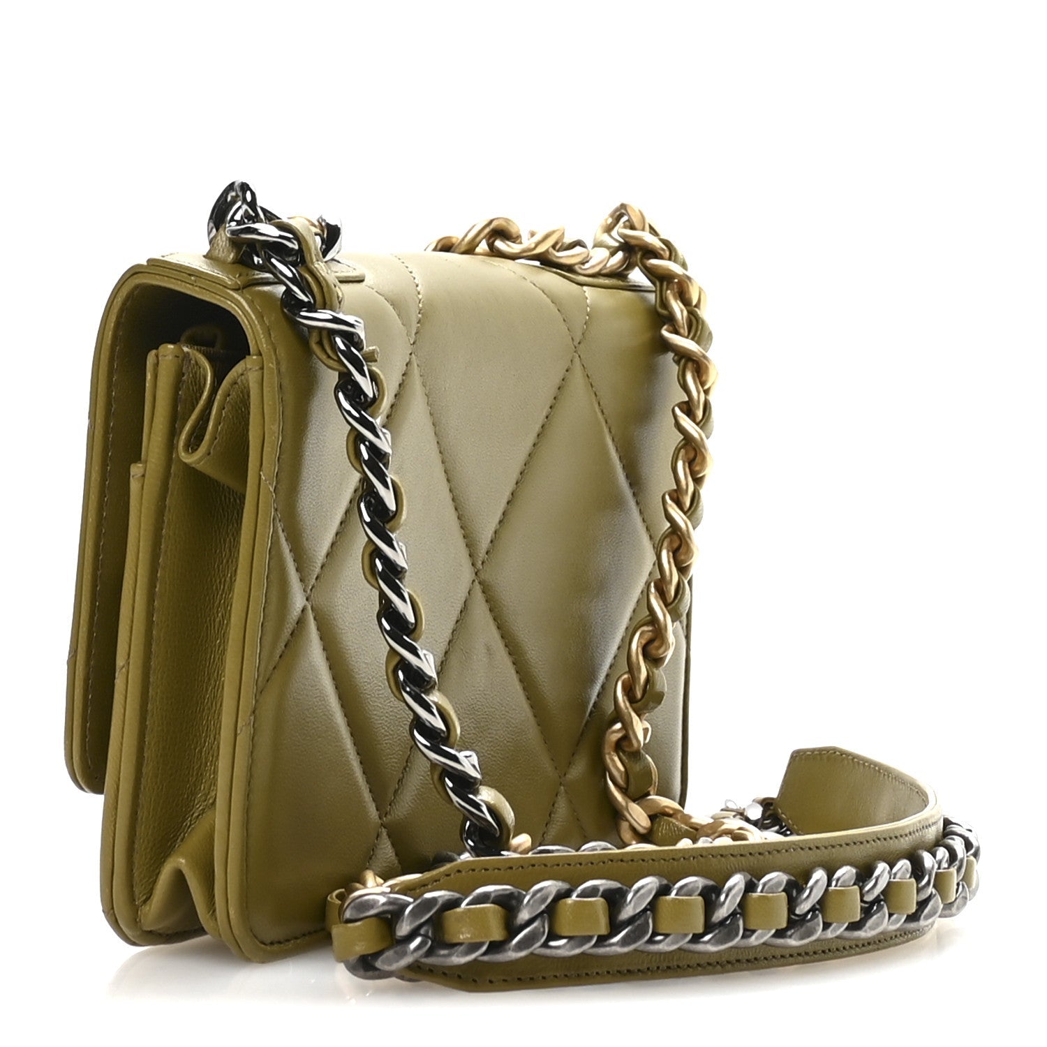 Chanel Lambskin Quilted Chanel 19 Wallet On Chain WOC Green