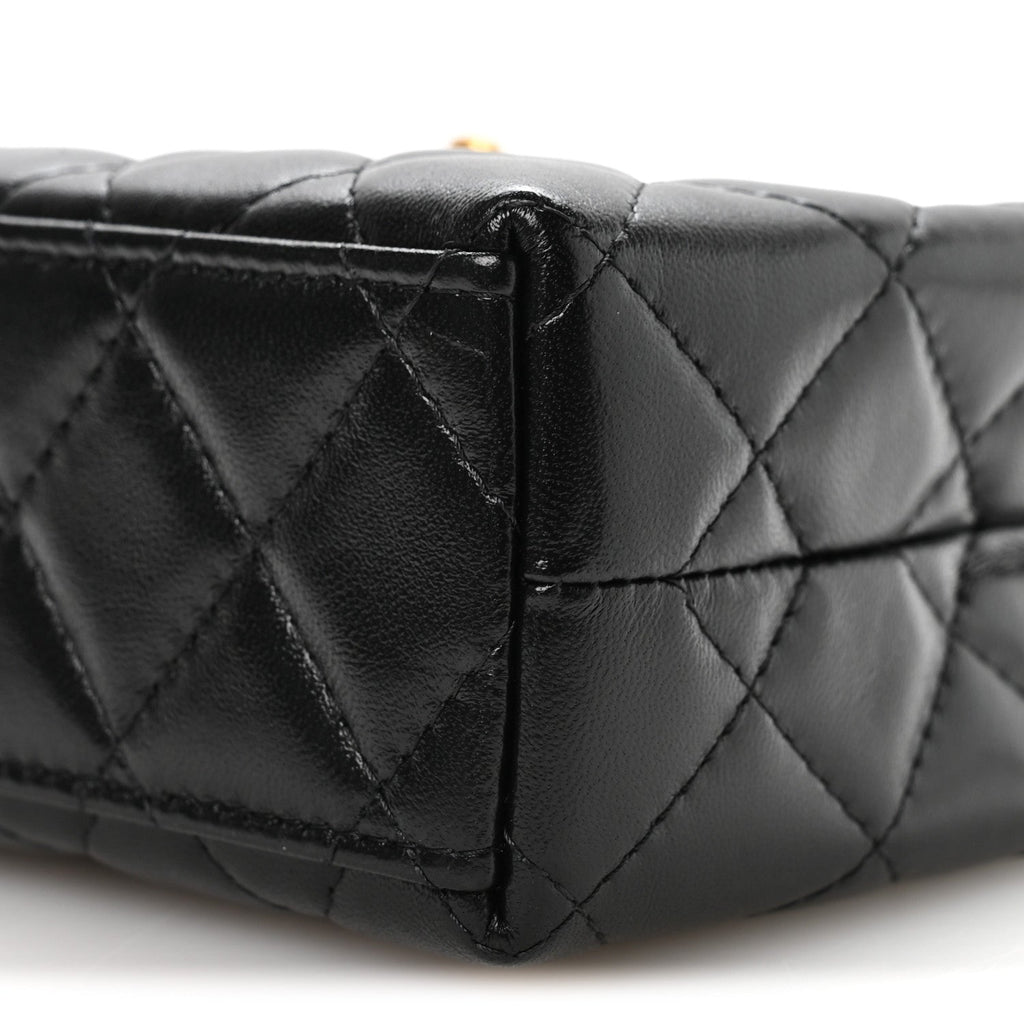 Chanel Shiny Aged Calfskin Quilted Nano Kelly Shopper Black