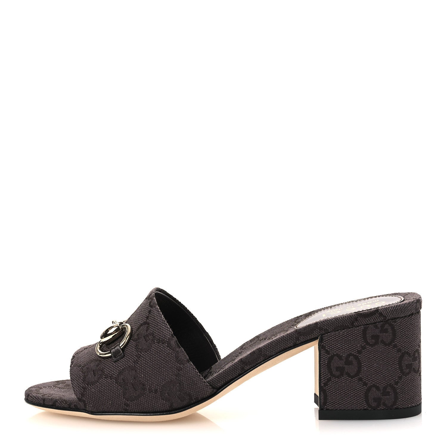 Gucci GG Monogram Horsebit Slide Sandals 36 Dark Brown