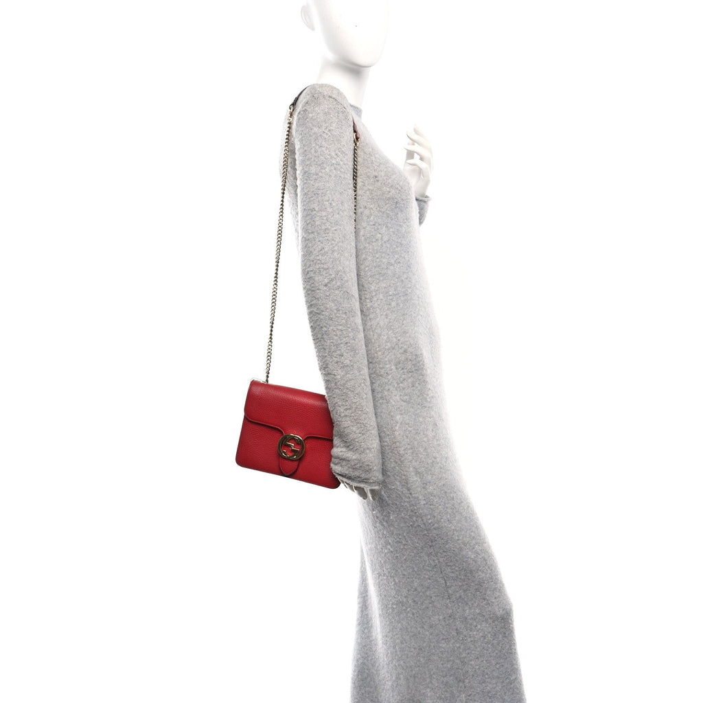 Gucci Dollar Calfskin Small Interlocking G Shoulder Bag Red